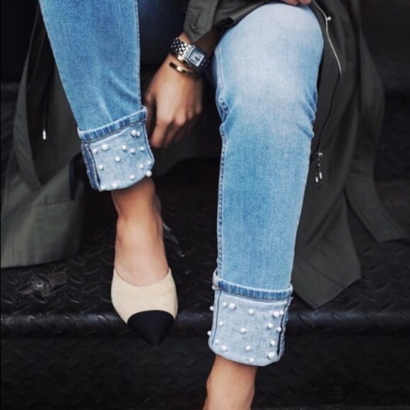 Zara Denim - Zara Pearl Cuffed Mid Rise Skinny Jeans EUC